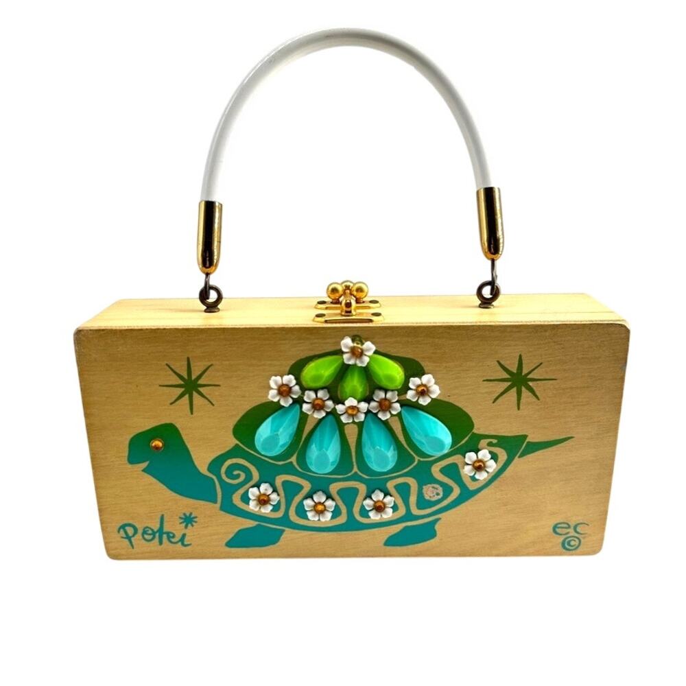 Vintage Enid Collins Poki Turtle Box Bag Mid Century Modern Wood Handbag